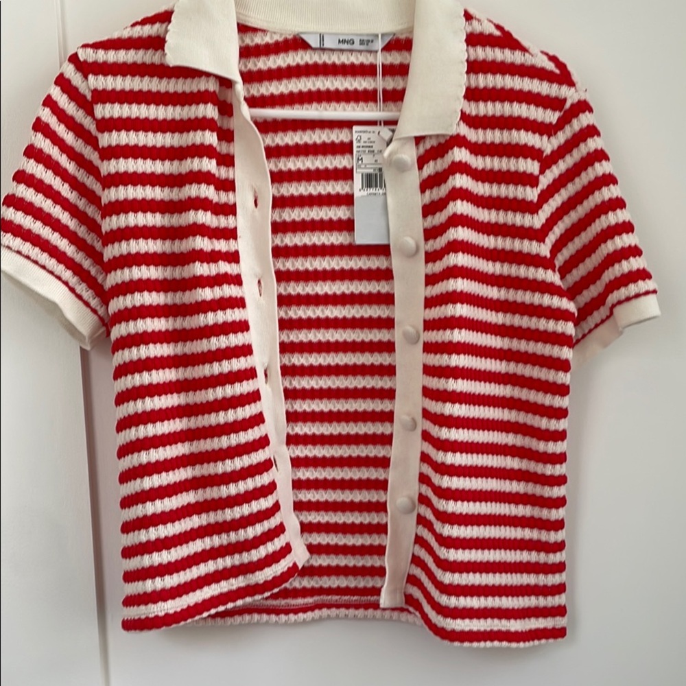 Mango Red and White Button Down Shirt Nautical Style